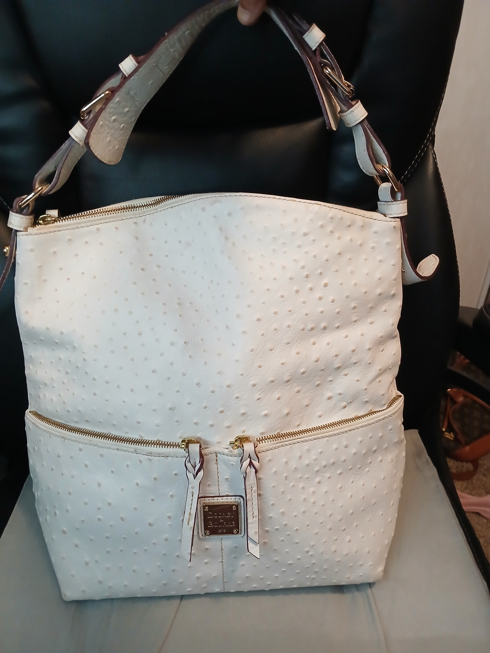 Dooney & Bourke White Textured Shoulder Bag with Gold Hardware